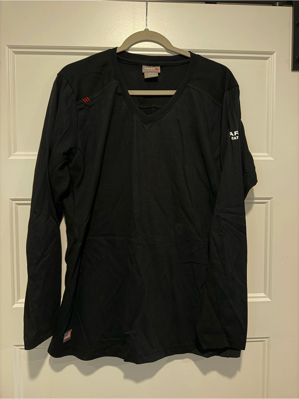 Ariat FR Women’s Long Sleeve V-Neck Performance Shirt in Black with Red Accent